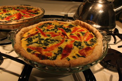 kale and roasted red pepper quiche