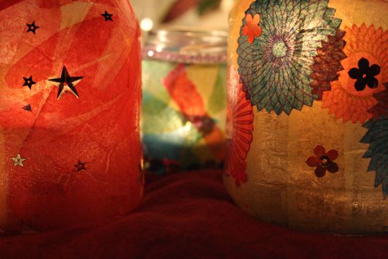 modpodge and tissue paper candle holders