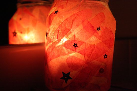 modpodge and tissue paper candle holders