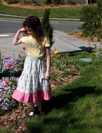 blue and pink skirt